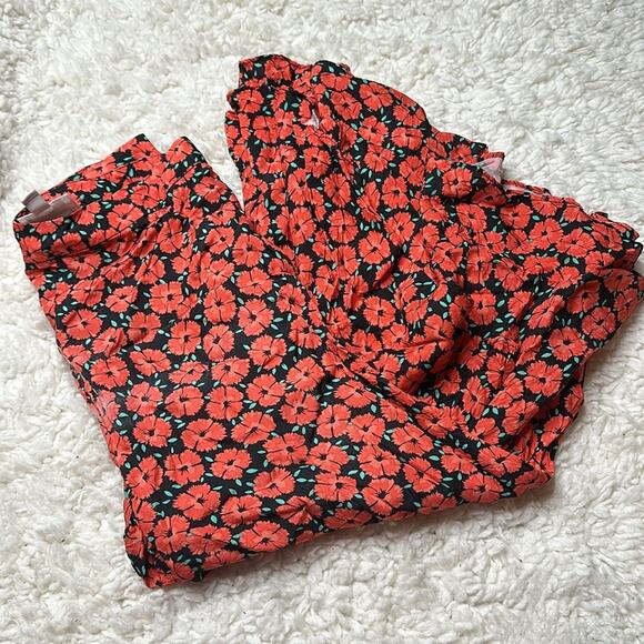Anthropologie Coral Floral Capris Flowy Ruffle Wide Leg Zipper Side ZZ28 - Picture 4 of 12